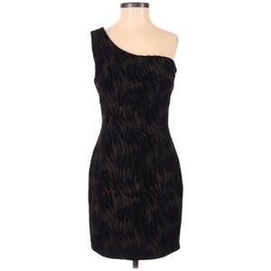 Ark & Co. Cocktail Mini Dress Size S Black Brown Animal Print Sexy One Shoulder